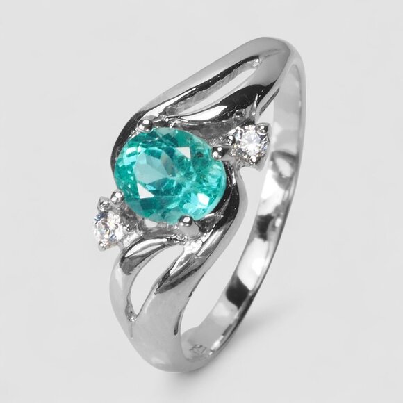White Gold Plated Rings Blue Paraiba Tourmaline 925 Sterling Silver Size 7.25 - Picture 1 of 4